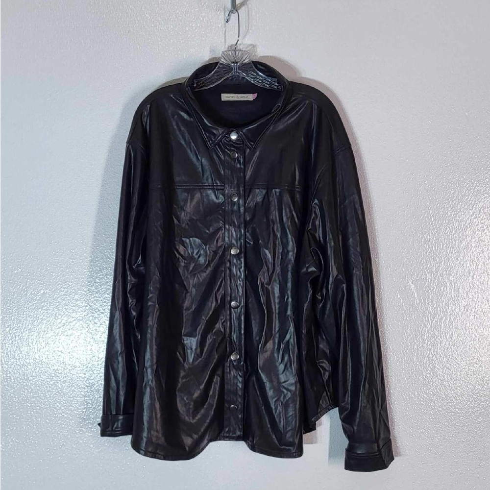 Glitzy Girlz Faux Leather Women's 5X Button Up Shirt Jacket Cuffed Button Sleeve